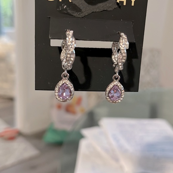 Givenchy Silver Intertwined Sparking Earrings with Tear Drop Purple Stone - Picture 4 of 4